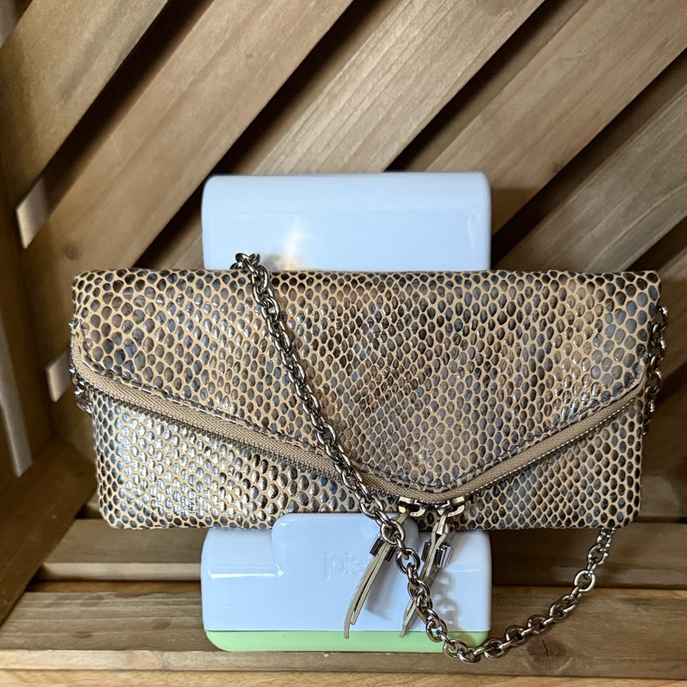 Henri Bendel Tan Snake Print Clutch